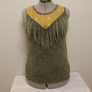 BKE mustard and green fringe shirt size M
